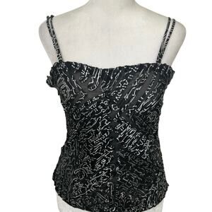 Y2K Black Mesh Corset Style Cami Top Abstract Embroidery Club Goth Bustier